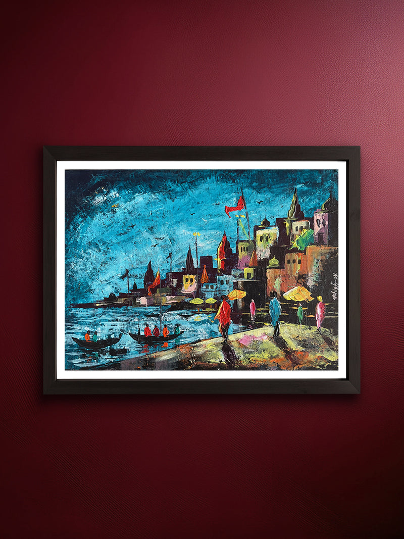 Shop Hues of the Ganges: Varanasi Ghat in Acrylic by Ashish Kumar Mishra