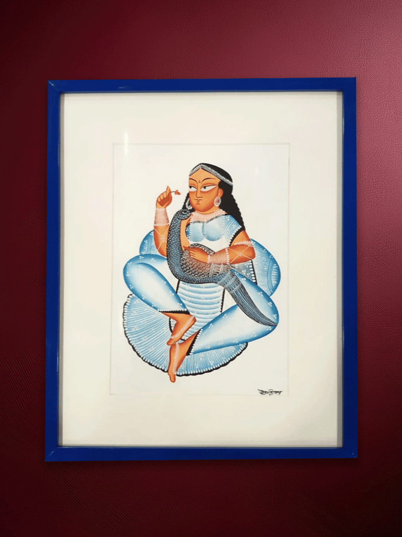 Shop In Contemplation: Nayika (Heroine) and Peacock in Kalighat by Uttam Chitrakar
