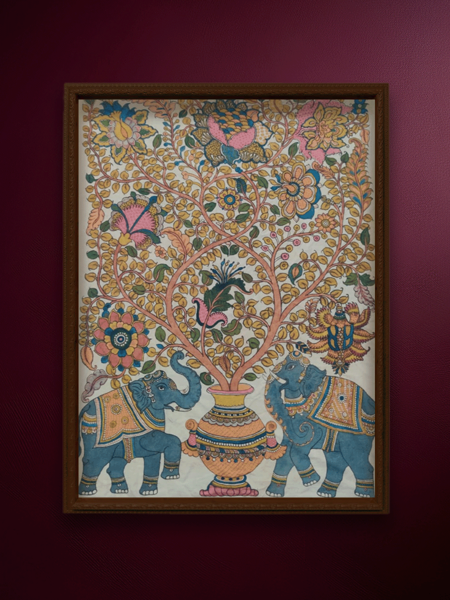 Shop Kalpavriksha with Elephants in Kalamkari by Harinath N.