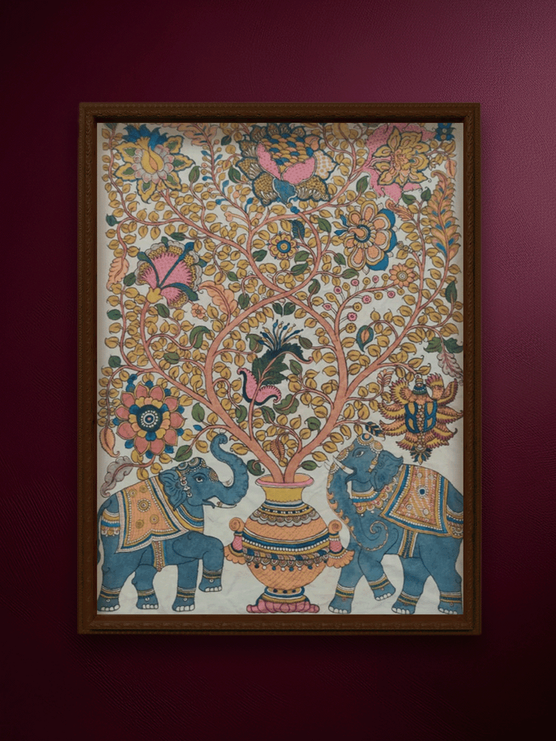 Shop Kalpavriksha with Elephants in Kalamkari by Harinath N.