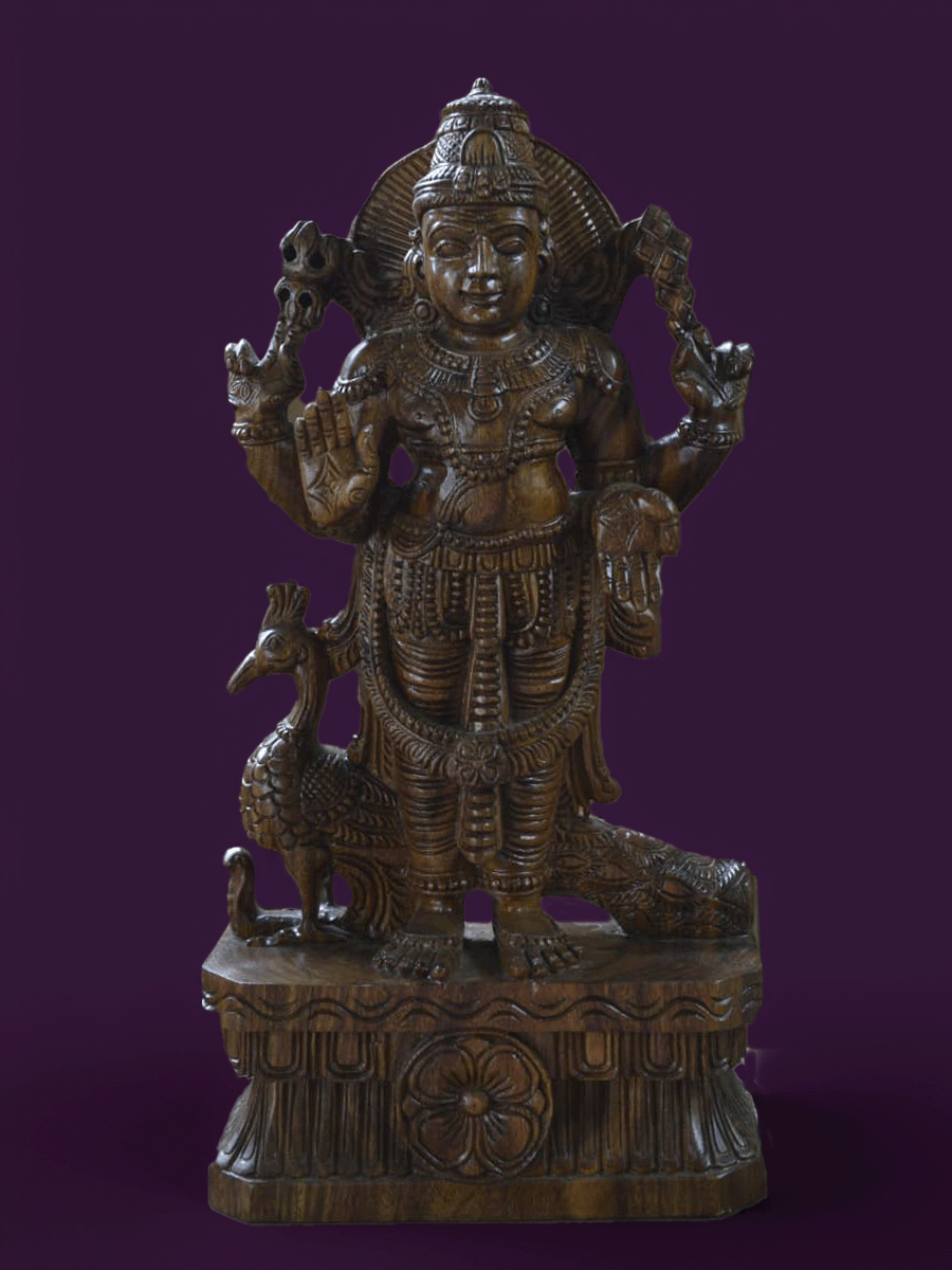 Shop Kartikeya: The God of War in Wood Carving by Shrinivasan