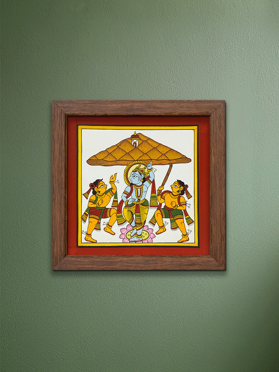 Shop Krishna Lifting the Govardhan: Phad Painting by Kalyan Joshi