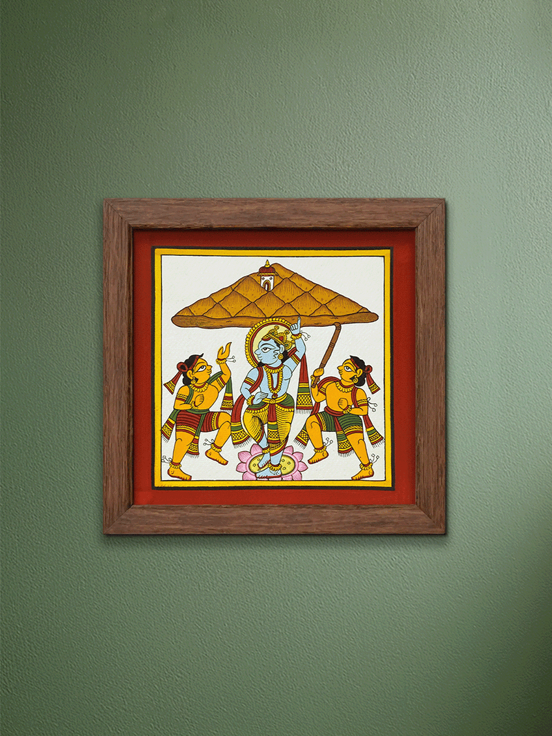 Shop Krishna Lifting the Govardhan: Phad Painting by Kalyan Joshi
