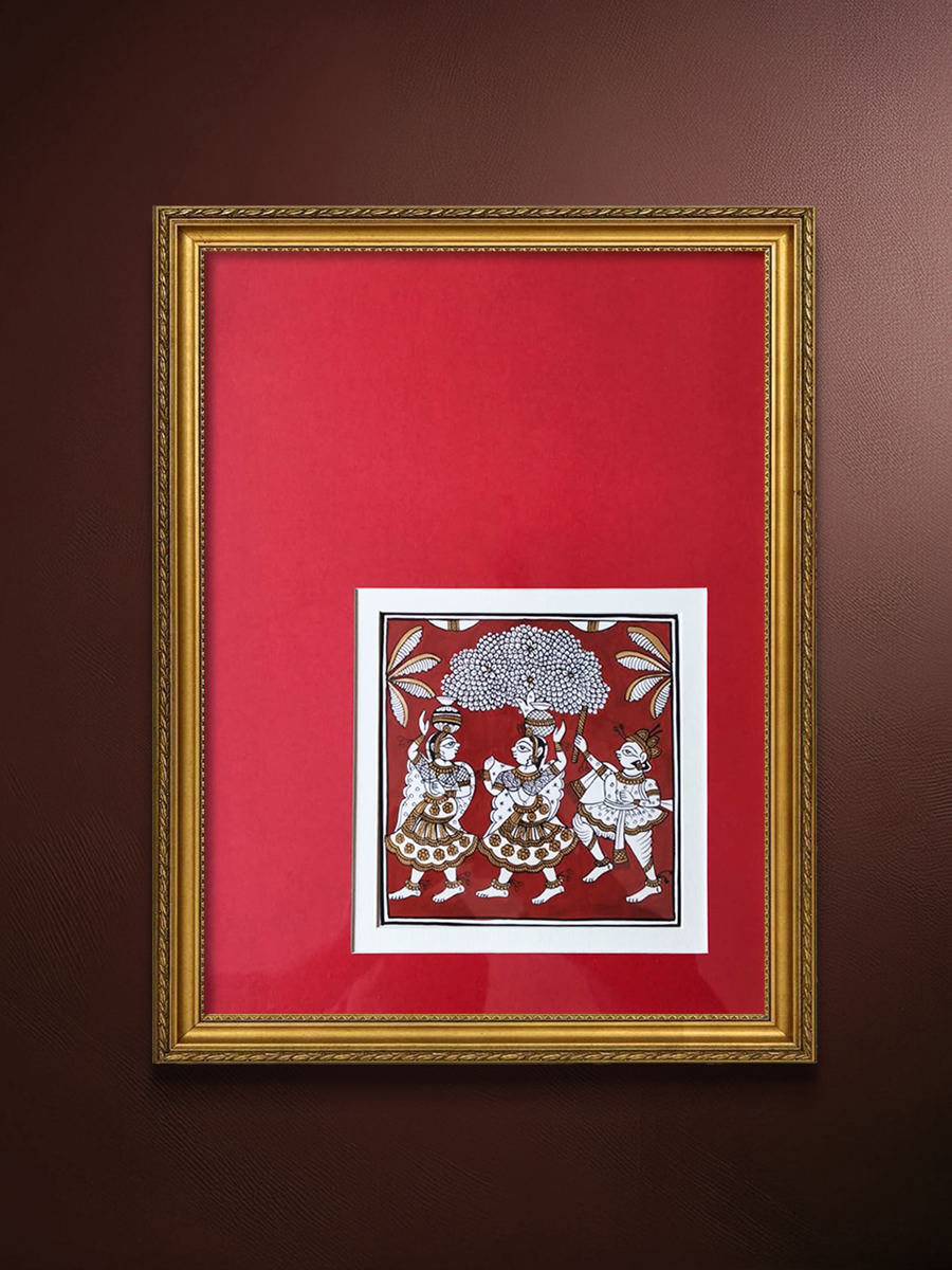 油彩画 魚絵 坂田虎一作 真作肉筆保証 額付 G193 Phad Painting- Women Fetching Water- Indian Art Gallery