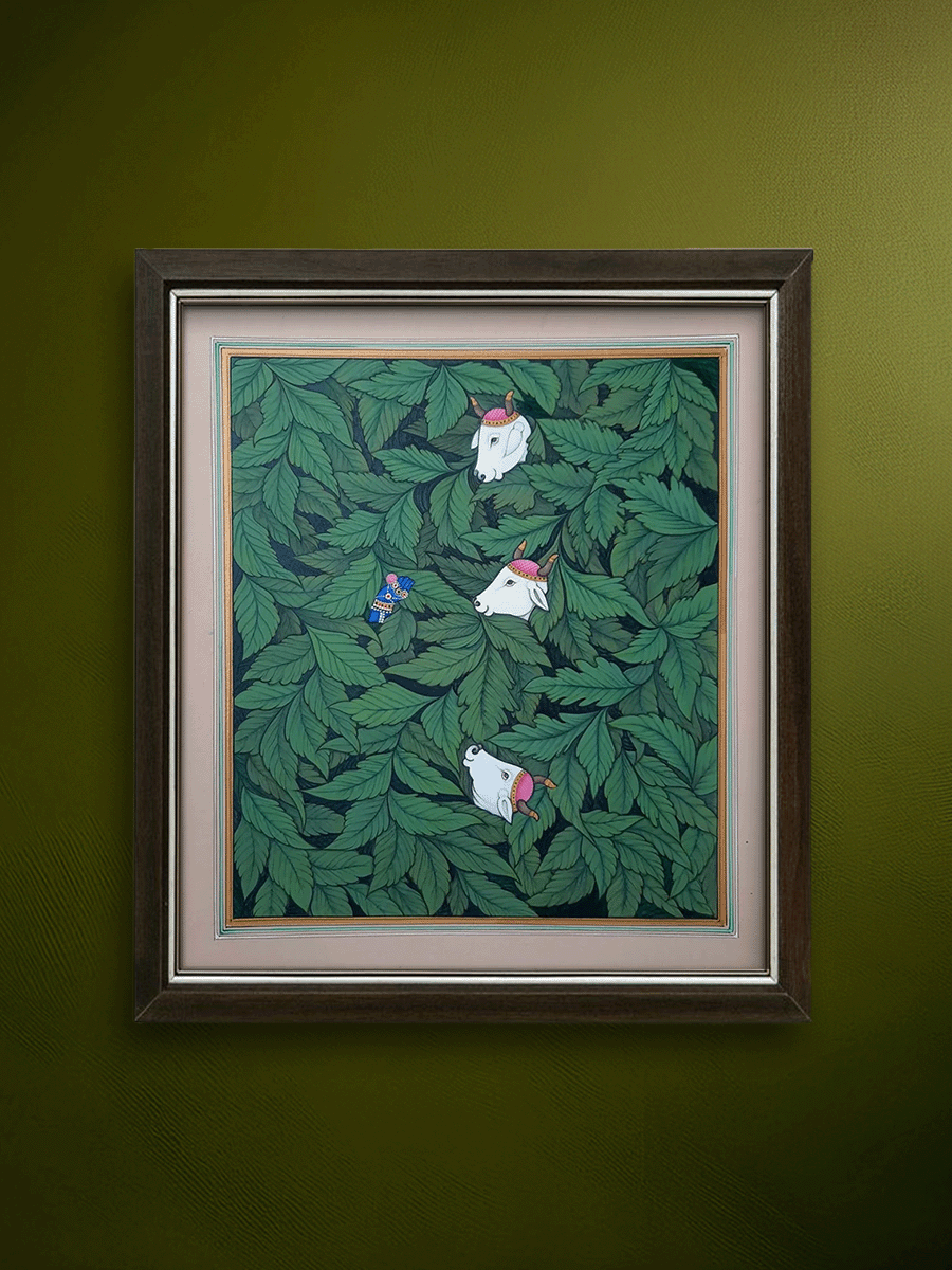 Shop Krishna and Cows in Frolic in Pichwai Style by Mohan Prajapati