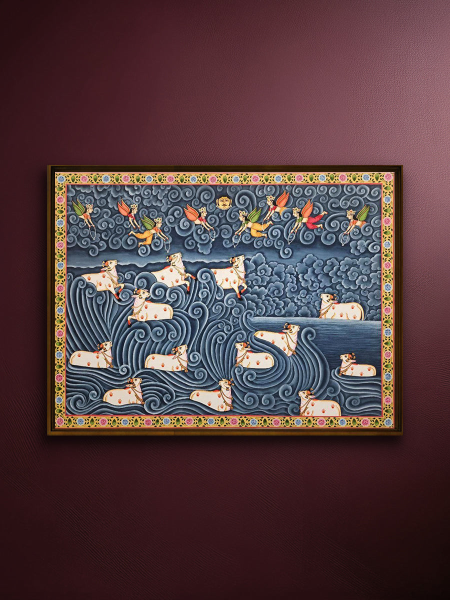 Shop Krishna's companions: Cows in Pichwai by Shehzaad Ali Sherani