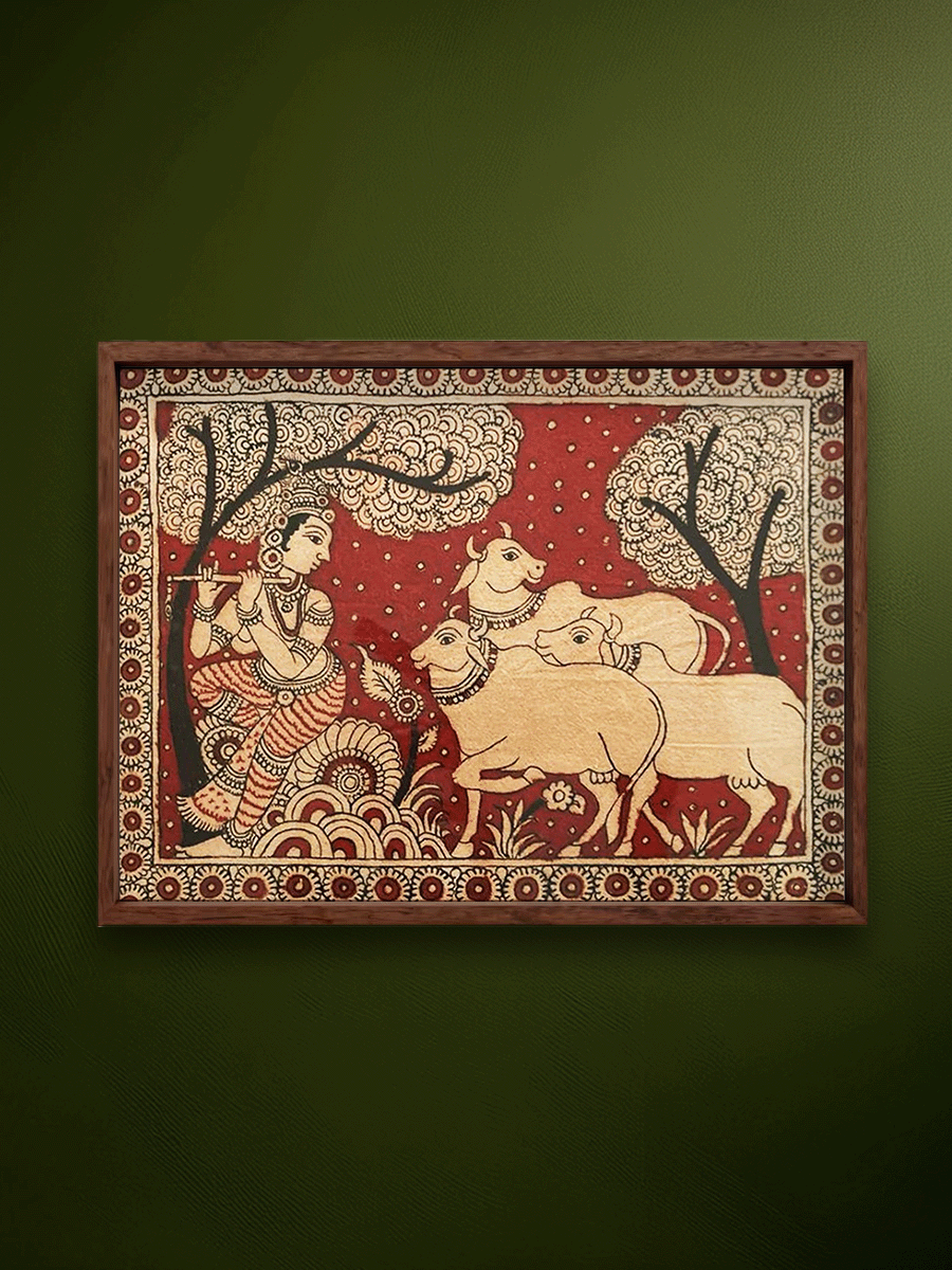 Shop Krishna with Cows Kalamkari Painting by Siva Reddy