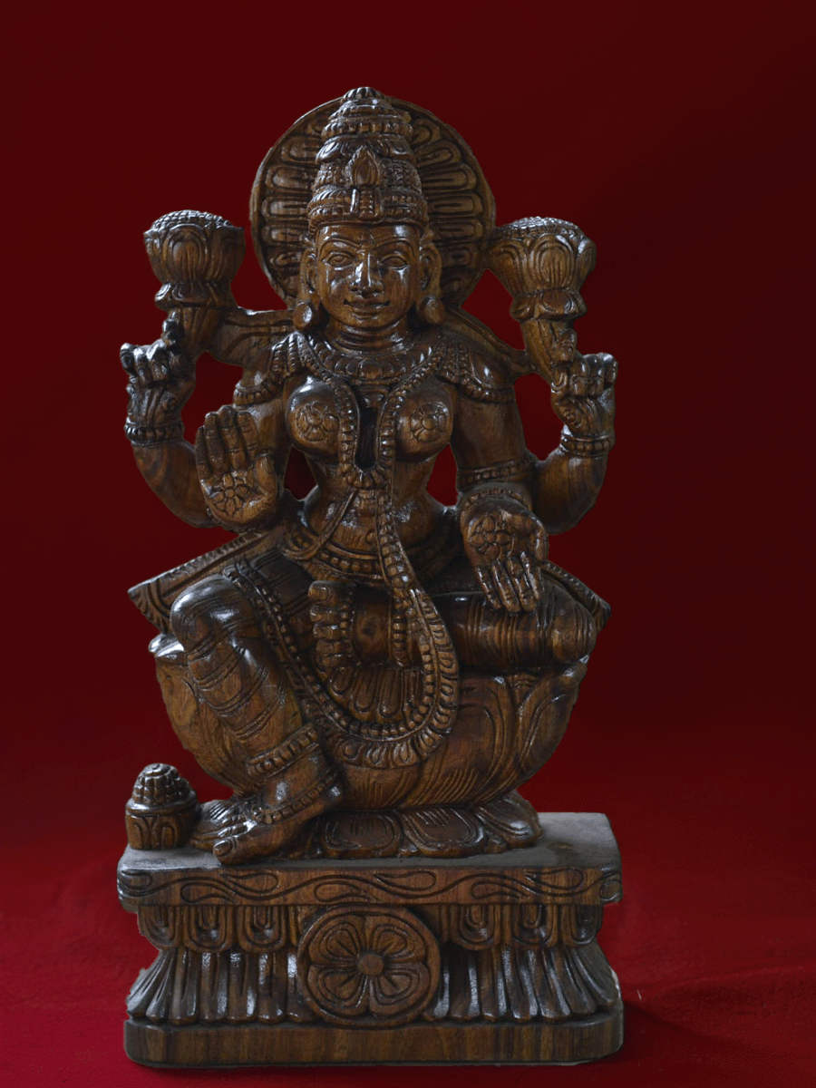 Shop Lakshmi : The Goddess of Wealth and Prosperity in Wood carving by Shrinivasan