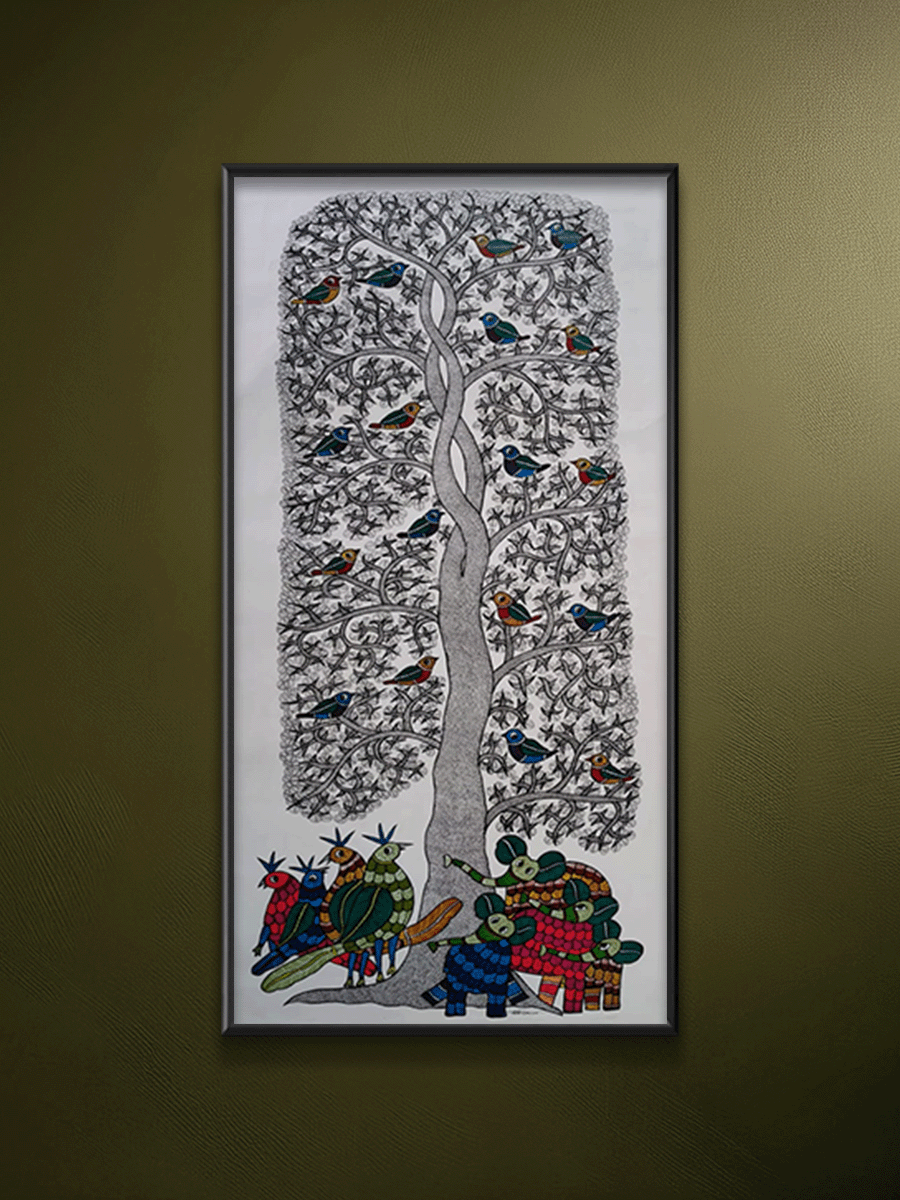 Shop Life Under the Tree: Peacocks and Elephants in Gond Art by Choti Tekam
