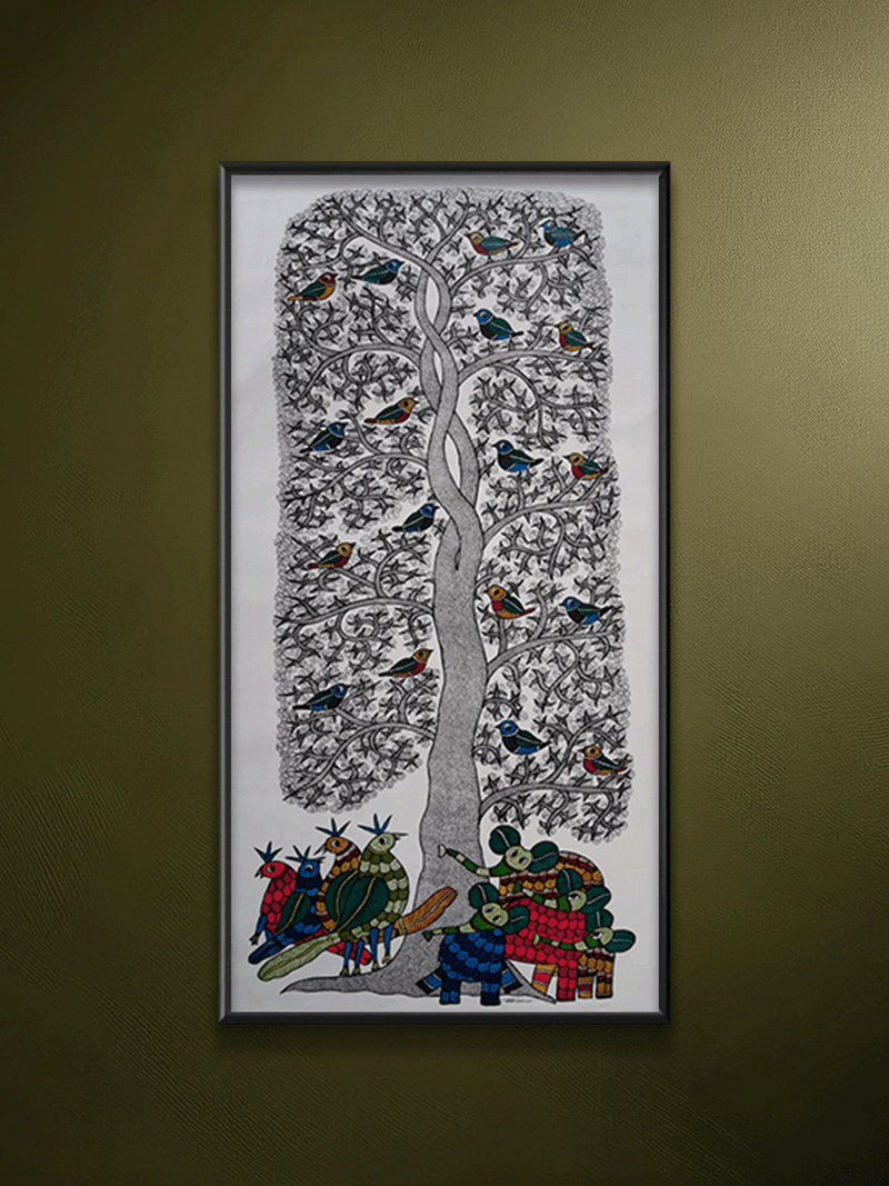 Shop Life Under the Tree: Peacocks and Elephants in Gond Art by Choti Tekam