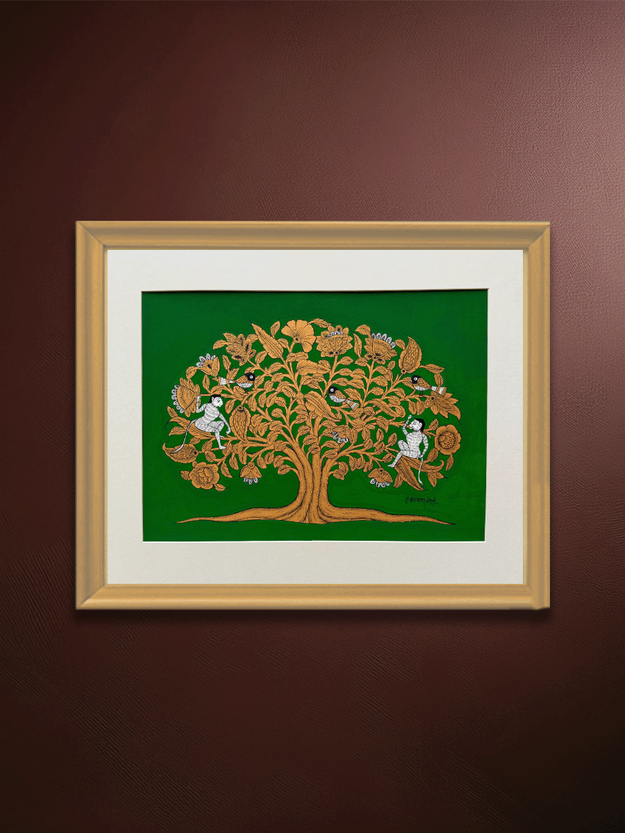 Shop Life's Canopy: Tree with Monkeys and Birds in Phad by Kalyan Joshi
