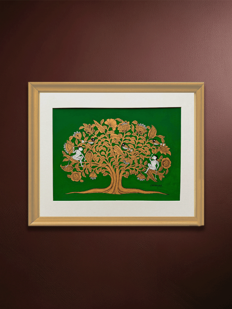 Shop Life's Canopy: Tree with Monkeys and Birds in Phad by Kalyan Joshi
