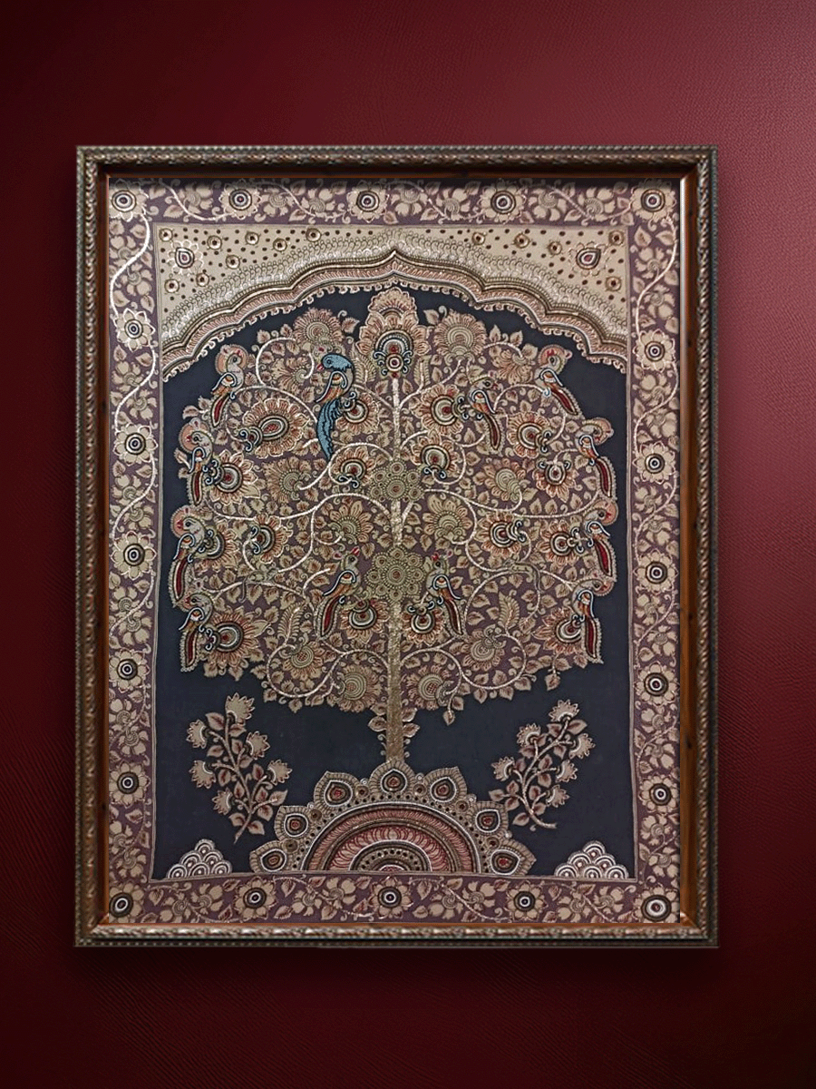 Shop Living Roots, Shared Harvests in Kalamkari and Zari Zardozi KALAMKARI ZARDOZI ARTWORK BY SUDHEER AND MD. BILAL