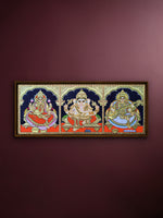 Shop Lord Ganesha, Goddess Lakshmi and Goddess Saraswati: The Auspicious Trinity in Tanjore Art by Sanjay Tandekar