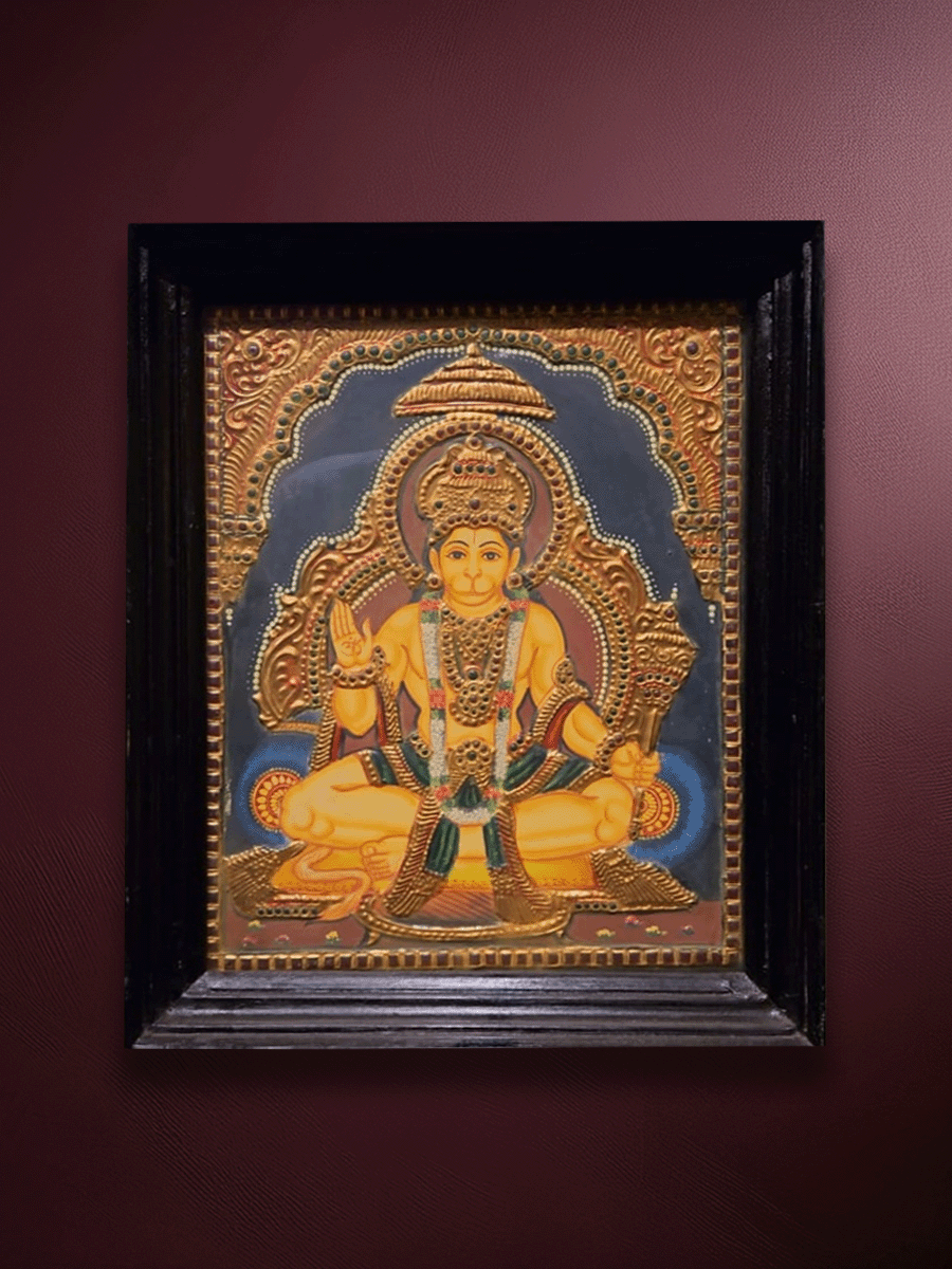 Shop Lord Hanuman: The Wise Monkey God in Tanjore by Sheratone Antique Arts