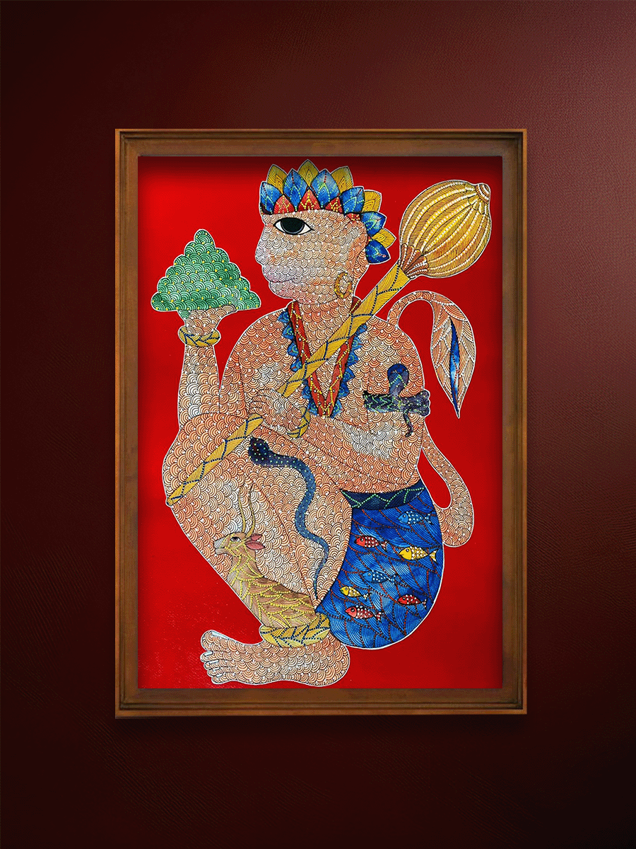 Shop Lord Hanuman's Valour in Gond Painting by Venkat Shyam