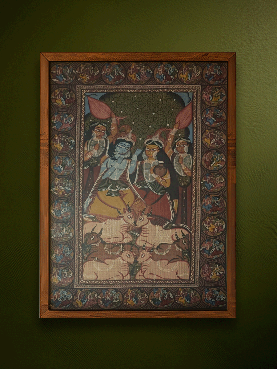 Shop Lord Krishna and Radha with Sacred Cows in Kalighat and Pattachitra Art by Sonali Chitrakar