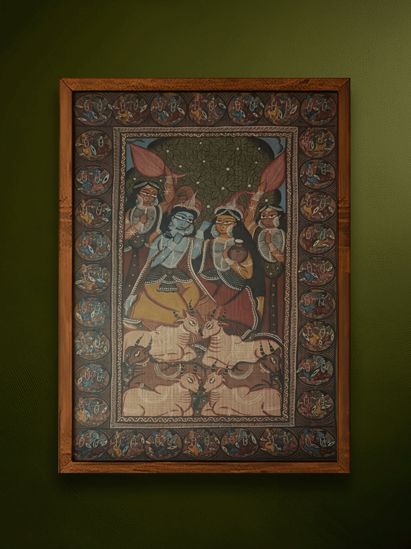 Shop Lord Krishna and Radha with Sacred Cows in Kalighat and Pattachitra Art by Sonali Chitrakar