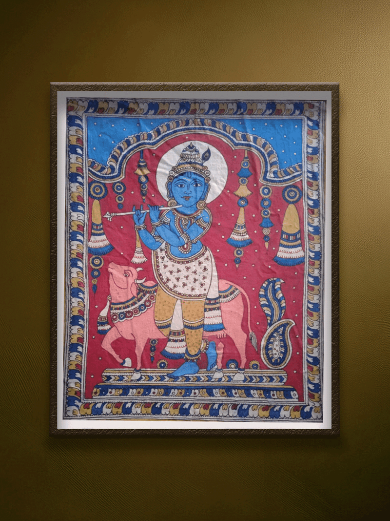 Shop Lord Krishna and the Sacred Cow in Kalamkari by Siva Reddy