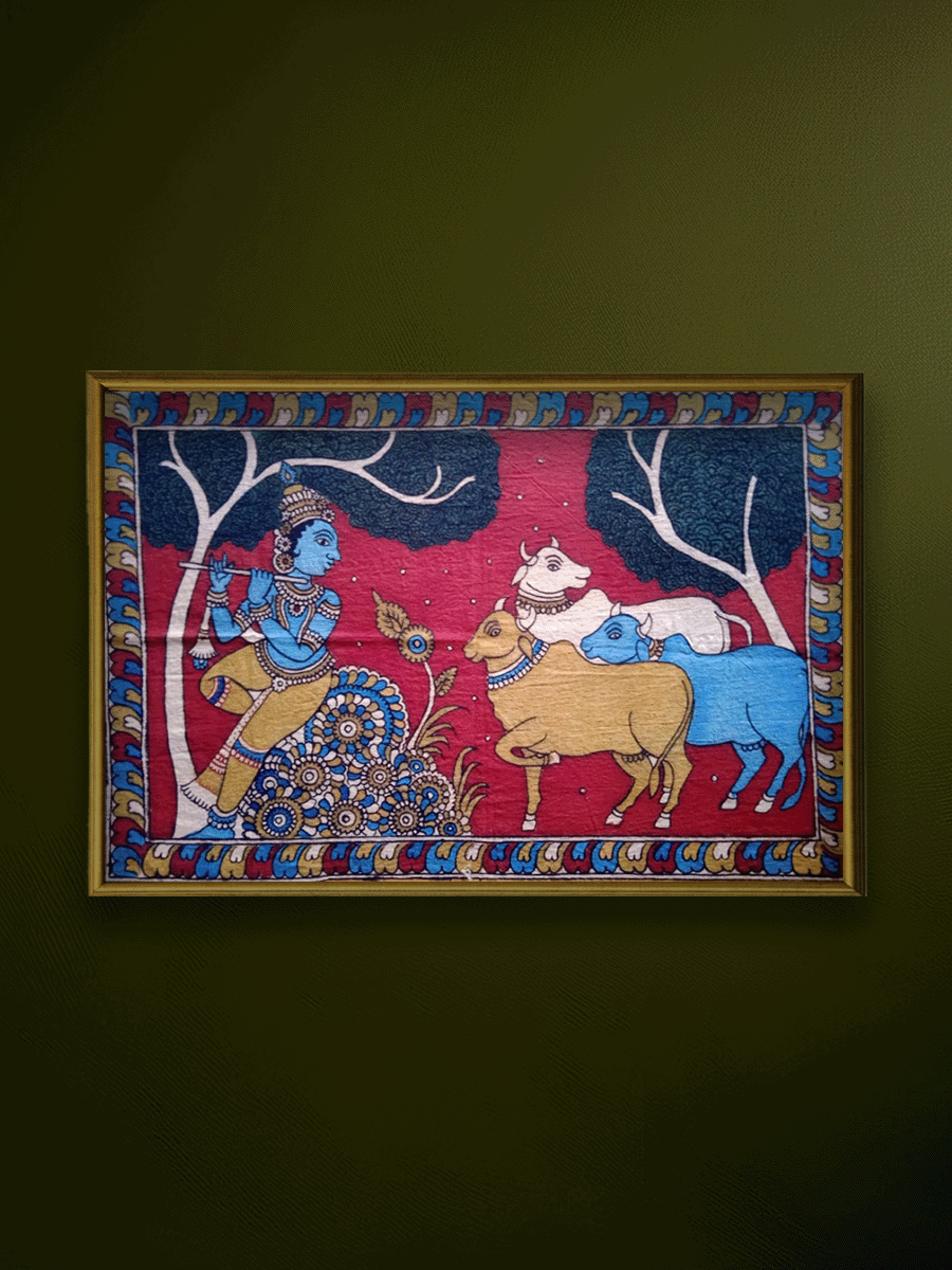 Shop Lord Krishna with Sacred Cows in Kalamkari by Siva Reddy