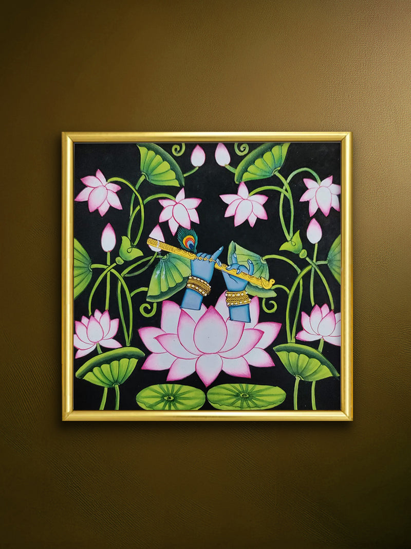 Shop Lotus Bloom Melody: Lord Krishna's Flute in Pichwai by Dinesh Soni