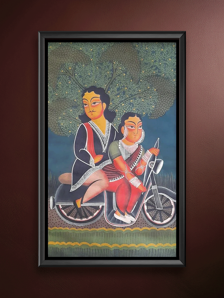 Shop Love's Thrilling Ride: A Kalighat Portrait by Uttam Chitrakar