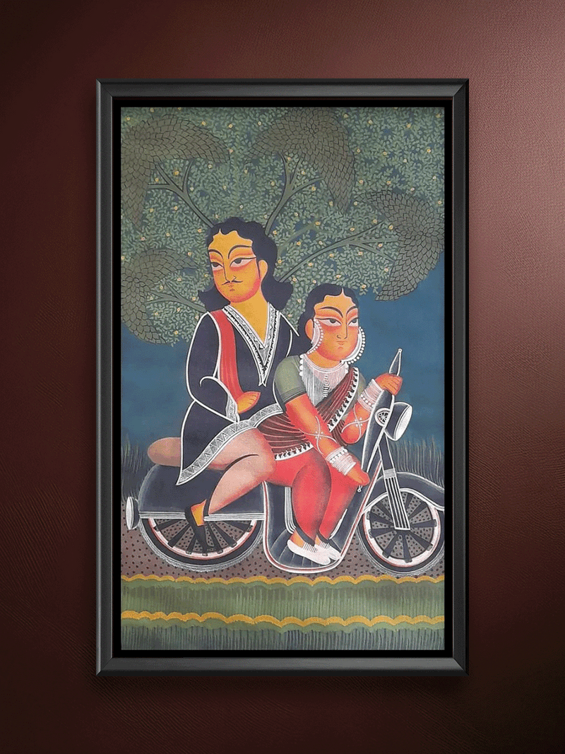 Shop Love's Thrilling Ride: A Kalighat Portrait by Uttam Chitrakar