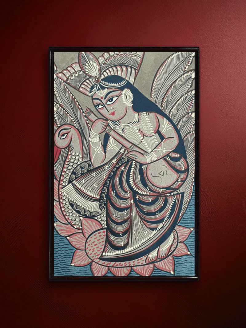 Shop Maa Saraswati with a Swan in Bengal Pattachitra by Manoranjan Chitrakar