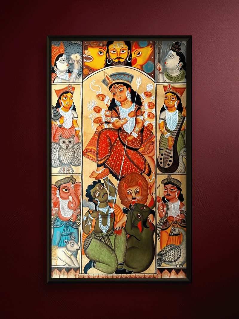 Shop Mahishasura Mardini in Kalighat Art by Bapi Chitrakar