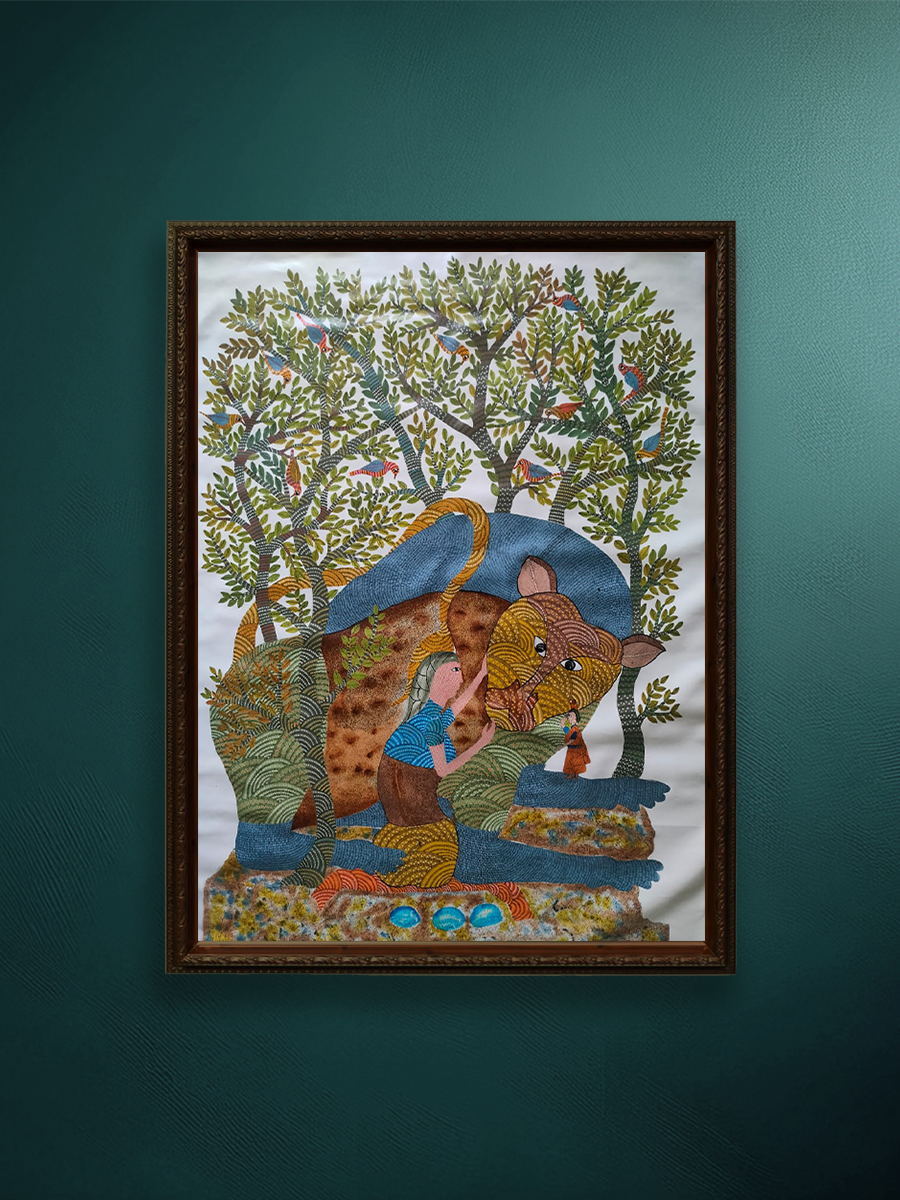 Shop Mansutiya and Tiger in Gond by Sukhiram Maravi