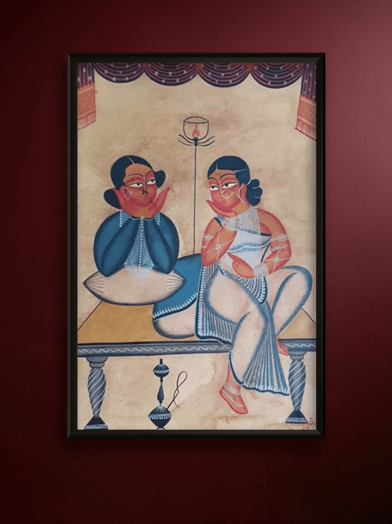 Shop Moments of Husband and Wife:Kalighat painting by Hasir Chitrakar