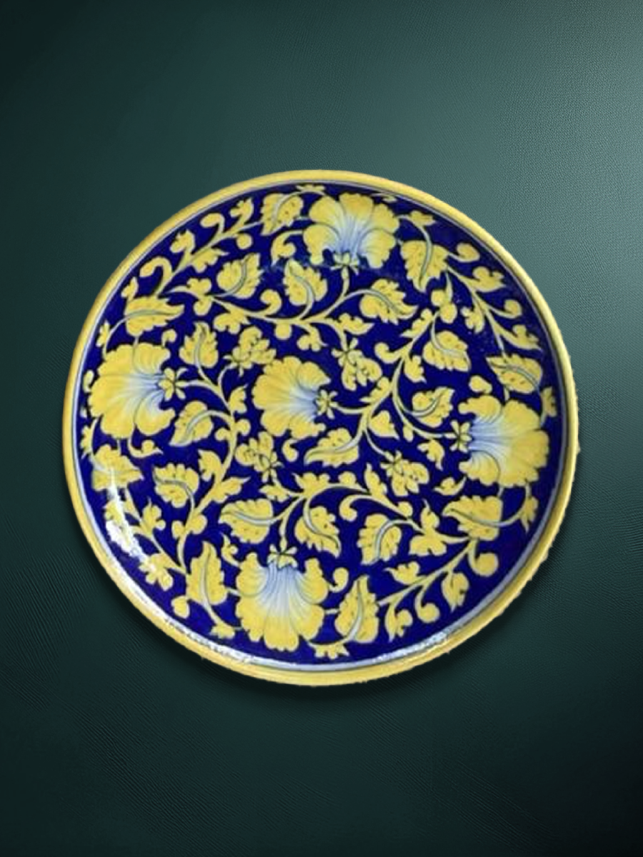 Shop Nature in Bloom: Flowers and Vines in Blue Pottery Plate by Garima Saini