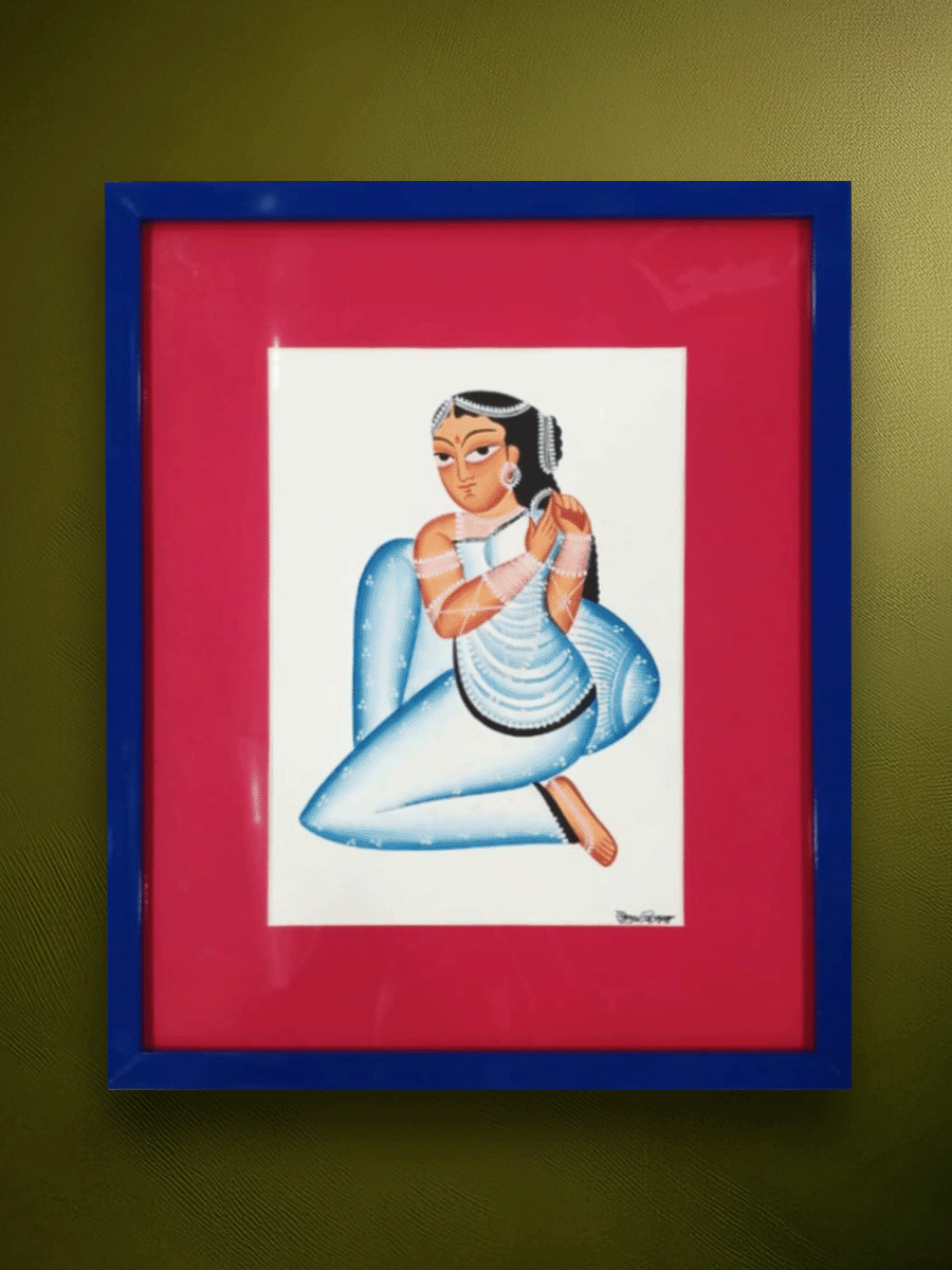 Shop Nayika (Heroine) Playfully Adjusting her luscious Hair in Kalighat by Uttam Chitrakar