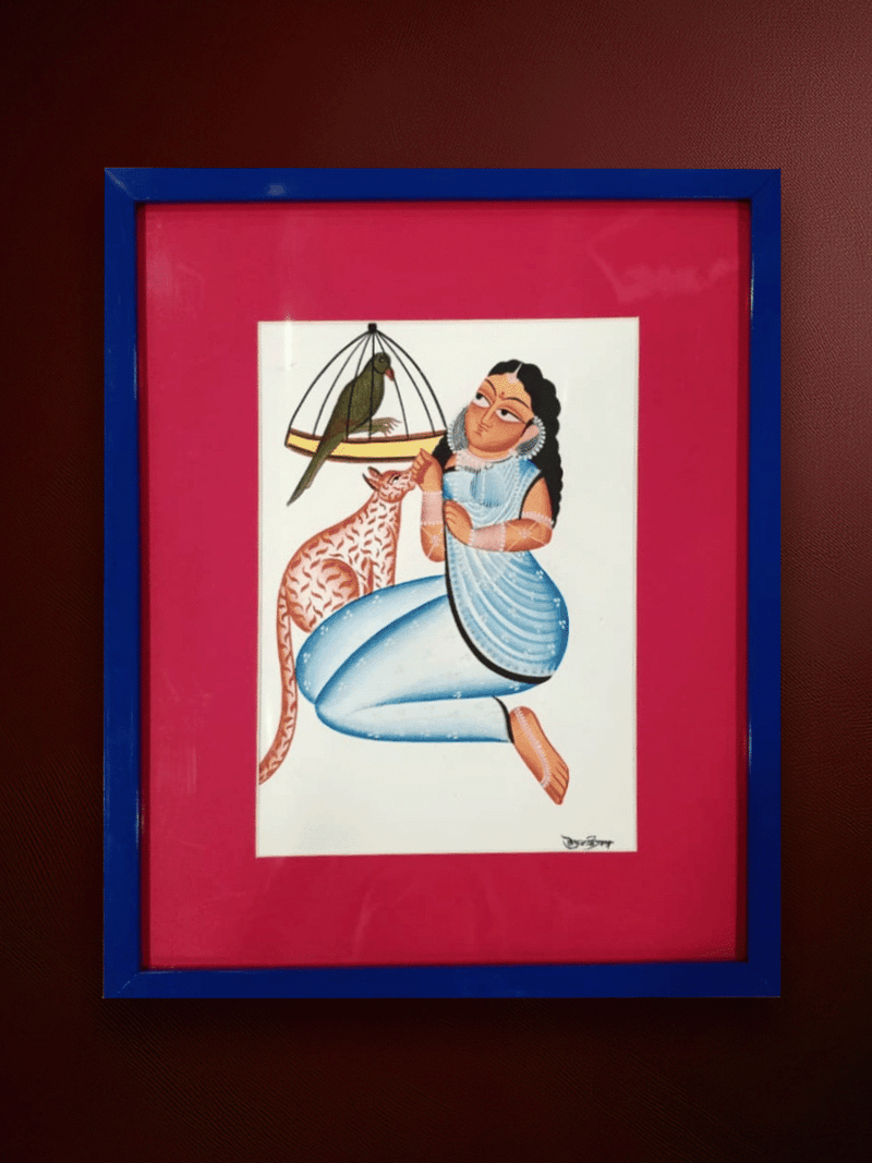 Shop Nayika (Heroine) with Bird and Animal in Kalighat by Uttam Chitrakar