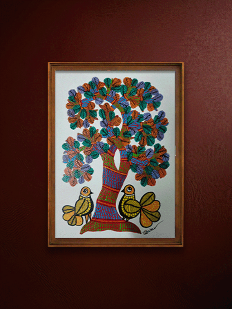 Shop Pair of Birds Under the Tree in Gond by Choti Tekam