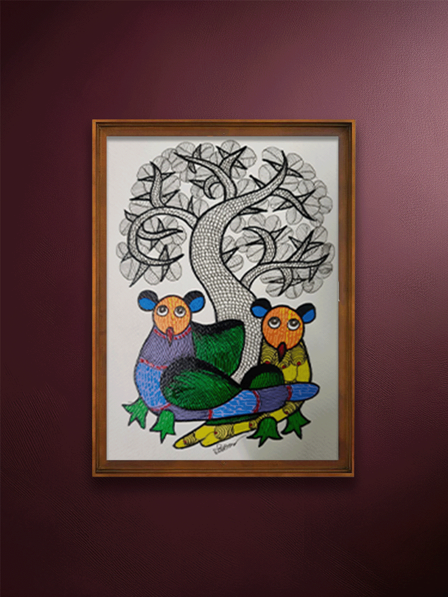 Shop Pair of Owls under the tree in Gond by Choti Tekam