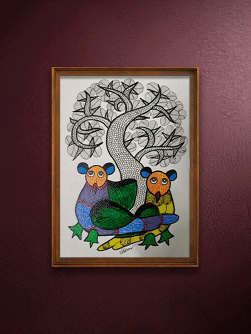 Shop Pair of Owls under the tree in Gond by Choti Tekam