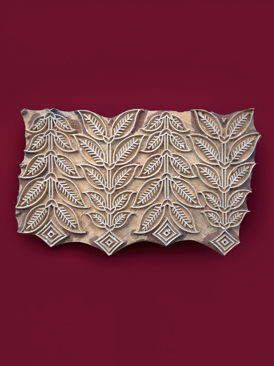 Shop Patterned Leaves and Stems in Wooden Kalamkari Blocks by K. Gangadhar