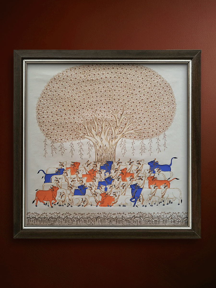 Shop Pichwai Cows under a Banyan tree in Pichwai by Shehzaad Ali Sherani