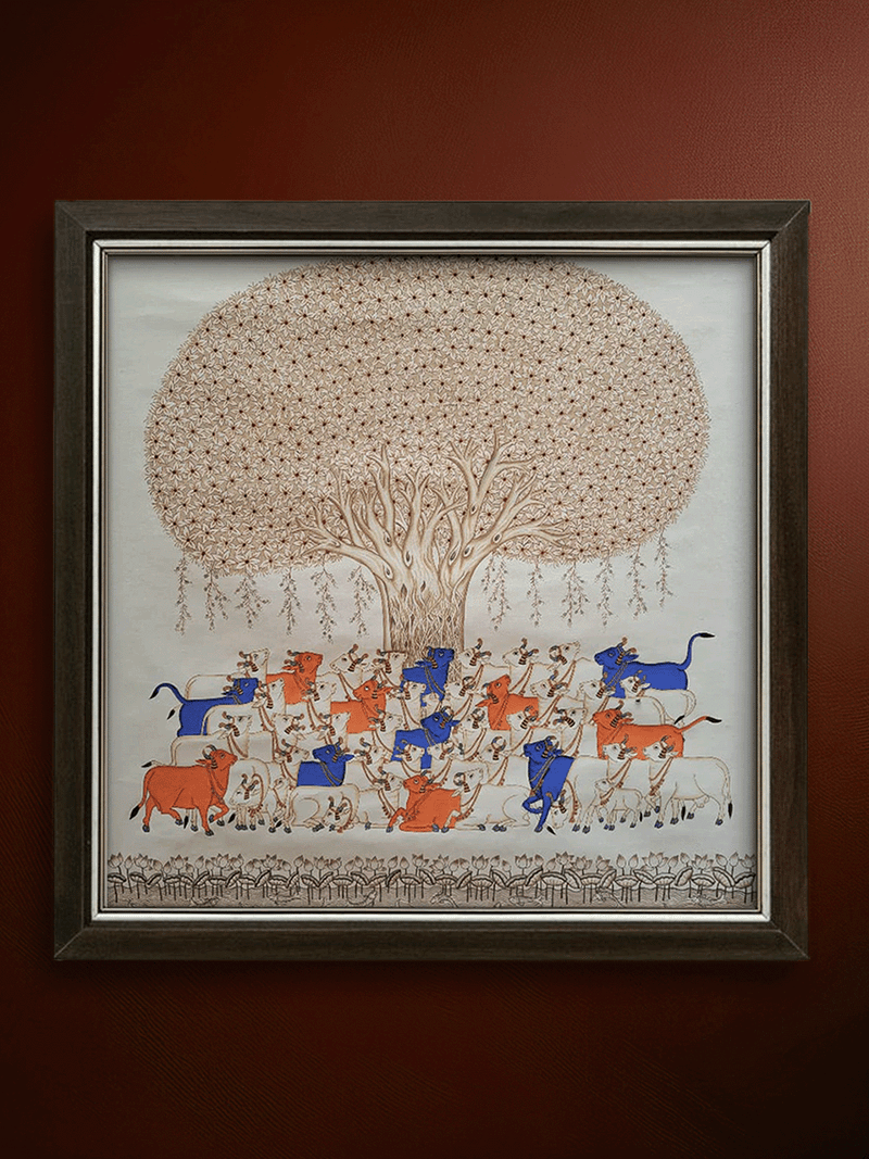 Shop Pichwai Cows under a Banyan tree in Pichwai by Shehzaad Ali Sherani