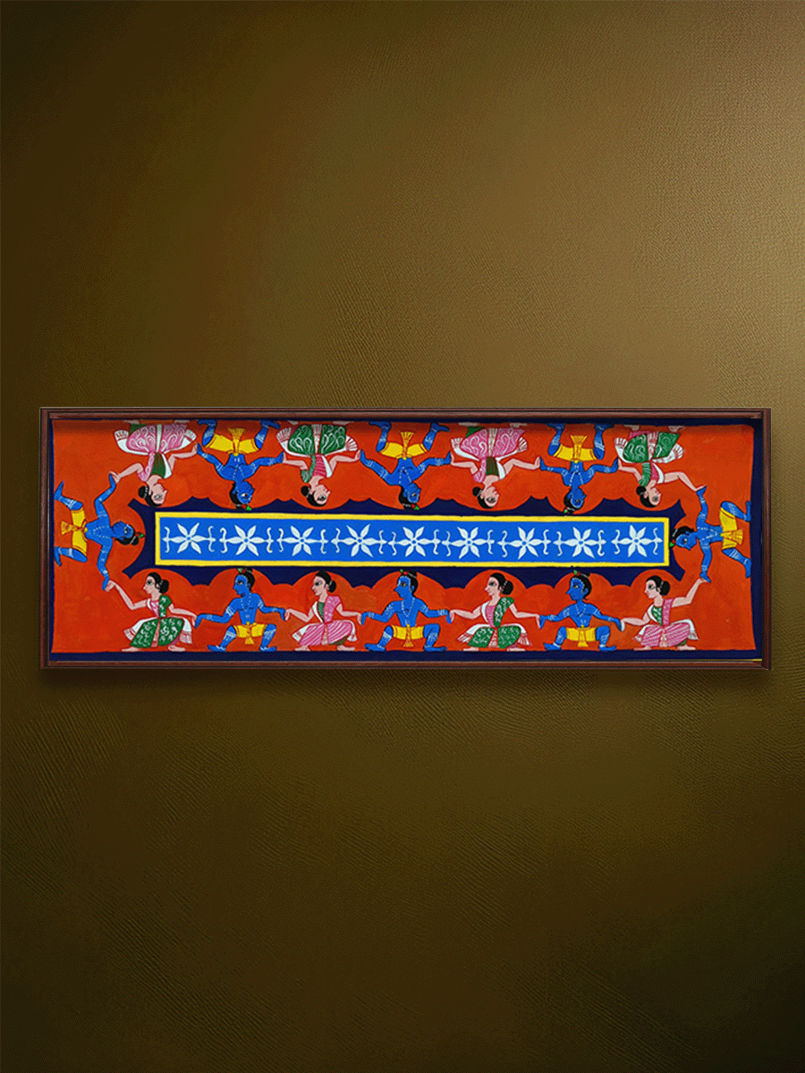 Shop Raas Leela: Lord Krishna with Gopis in Vrindavan in Manuscript Painting by Sujit Das