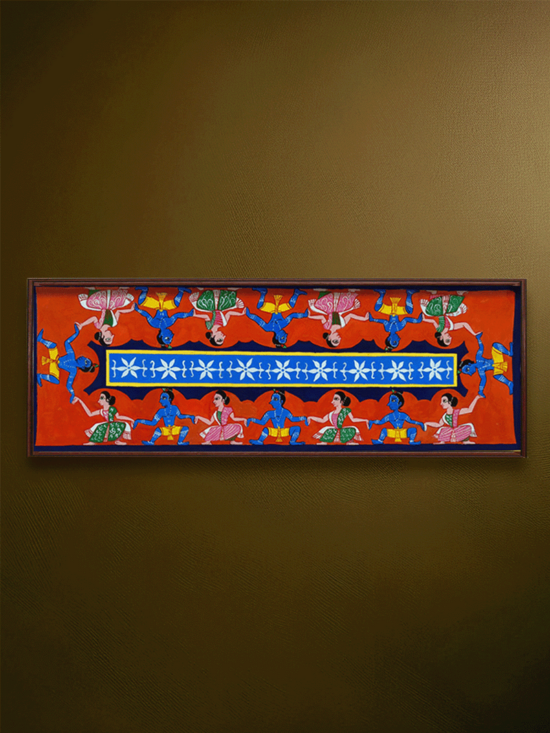 Shop Raas Leela: Lord Krishna with Gopis in Vrindavan in Manuscript Painting by Sujit Das