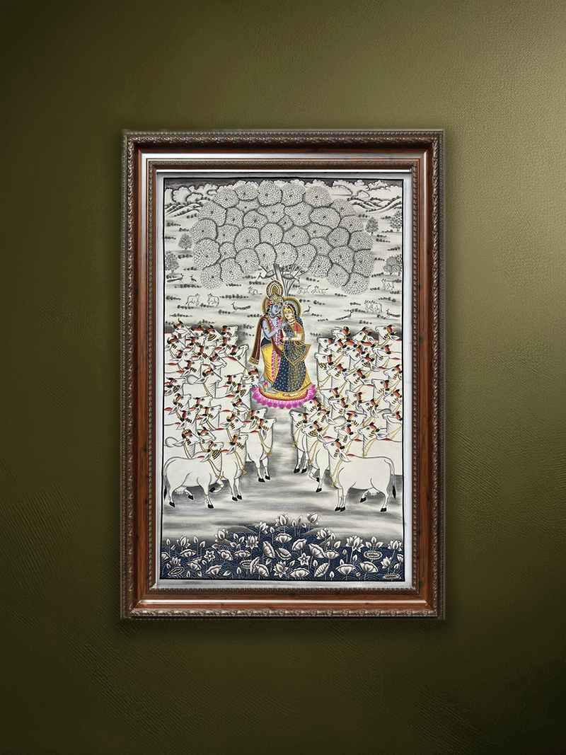 Shop Radha Krishna in Vrindavan: Pichwai Painting by Naveen Soni