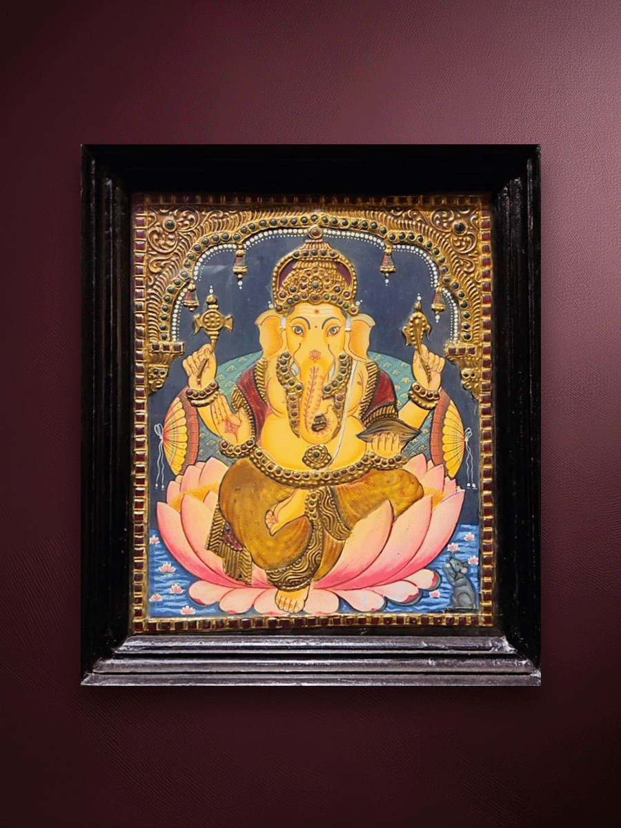 Shop Remover of Obstacles: Lord Ganesha in Tanjore art by Sheratone Antique Arts