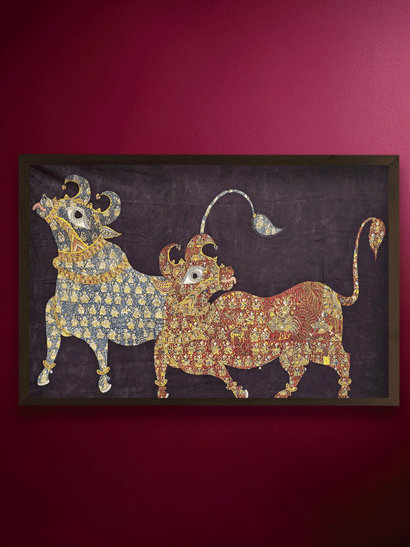 Shop Sacred Dancing Buffaloes in Mata ni Pachedi by Vasant Manubhai Chittara 