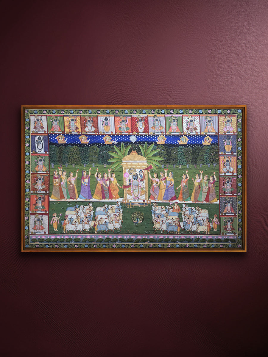 Shop Sharad Purnima: Shrinathji's Cosmic Leela in Pichwai painting by Shehzaad Ali Sherani