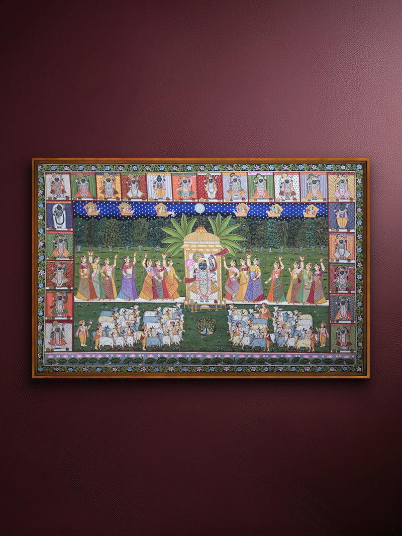 Shop Sharad Purnima: Shrinathji's Cosmic Leela in Pichwai painting by Shehzaad Ali Sherani