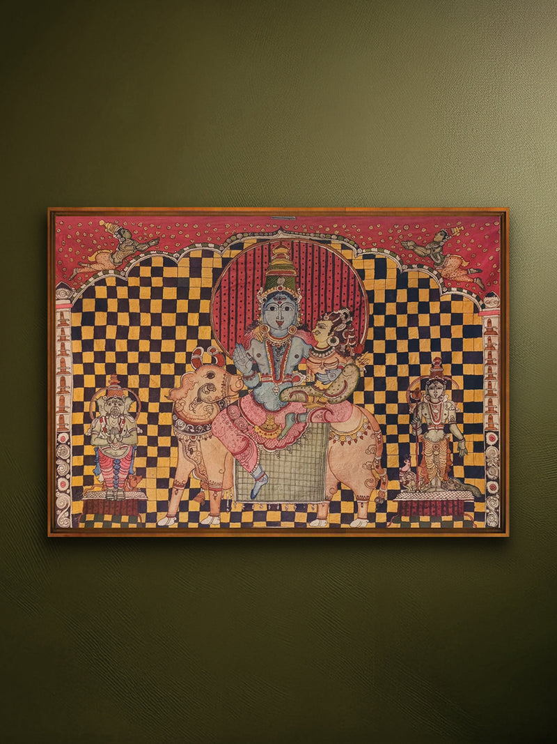 Shop Shiv Parivaar: The Divine Family in Kalamkari by Kanukurthi Guna Sekhar Sai