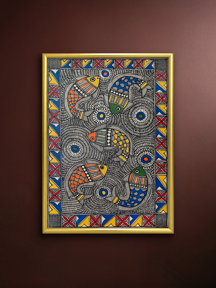 Shop Swirling Fishes in Madhubani by Ambika Devi