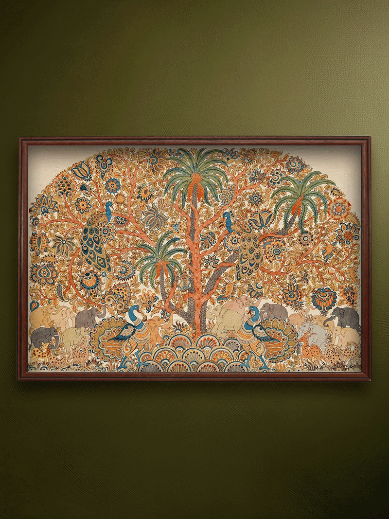 Shop The Canopy of Nature: Tree of Life and Fauna in Kalamkari painting by Harinath.N